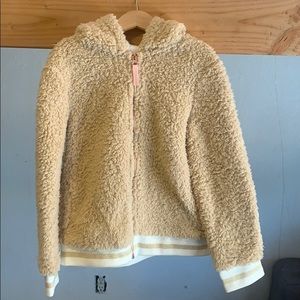 Girls Fuzzy sweater rose gold zipper, ears on hood